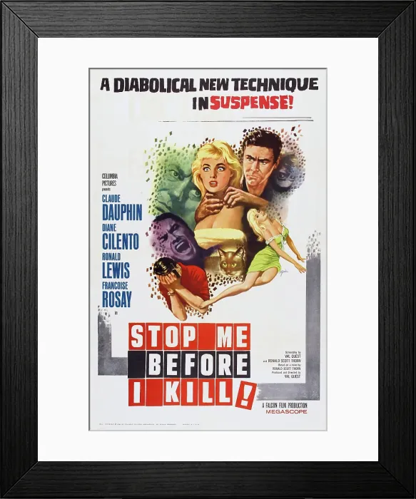 Framed Print : STOP ME BEFORE I KILL, (aka THE FULL TREATMENT), top l-r: Diane Cilento, Ronald Lewis on poster art, 1960