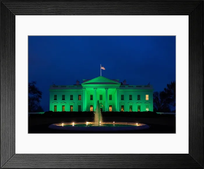 Framed Print : White House illuminated with green light for St. Patrick's Day, March 17, 2021 (BSLOC_2021_8_28)