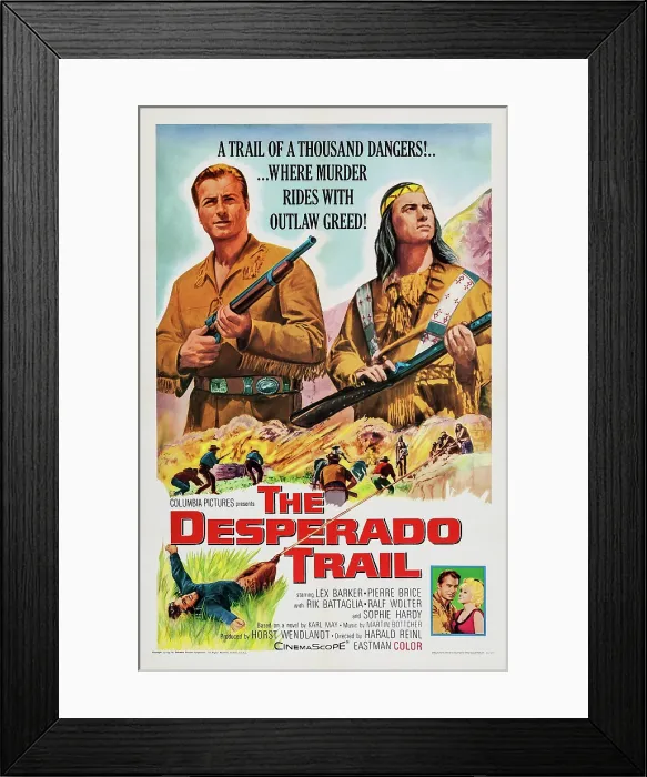 Framed Print : THE DESPERADO TRAIL, US poster art, from left: Lex Barker, Pierre Brice, 1965 Framed Print : THE DESPERADO TRAIL, US poster art, from left: Lex Barker, Pierre Brice, 1965