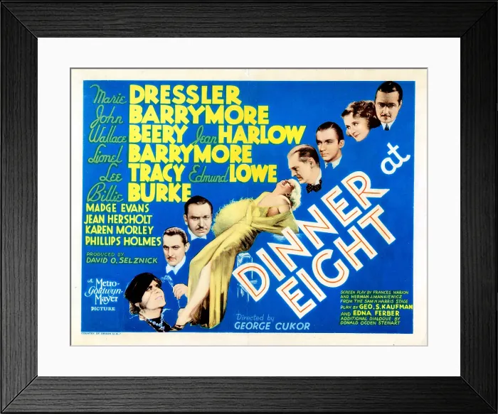 Framed Print : DINNER AT EIGHT, US poster, Marie Dressler, John Barrymore, Wallace Beery, Jean Harlow, Lionel Barrymore, Lee Tracy, Billie Burke, Edmund Lowe, 1933