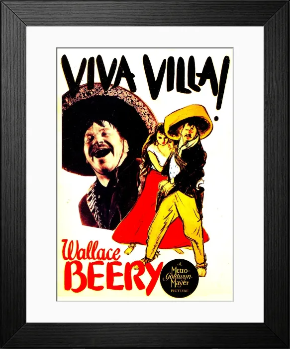 Framed Print : VIVA VILLA!, left and far right: Wallace Beery on window card, 1934 Framed Print : VIVA VILLA!, left and far right: Wallace Beery on window card, 1934