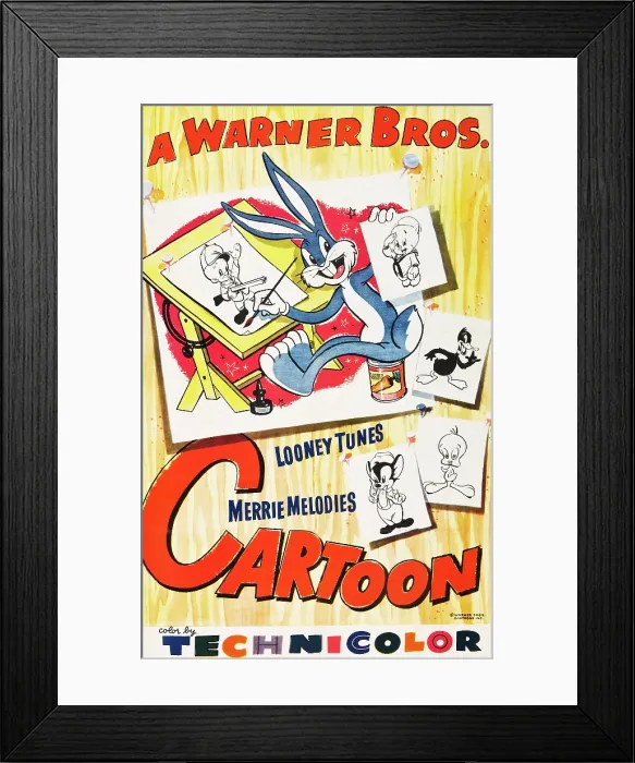 Framed Print : WARNER BROTHERS CARTOON, from left: Elmer Fudd, Bugs Bunny, Porky Pig, Daffy Duck, Tweety Pie, Sniffles the Mouse on 1948 promotional poster