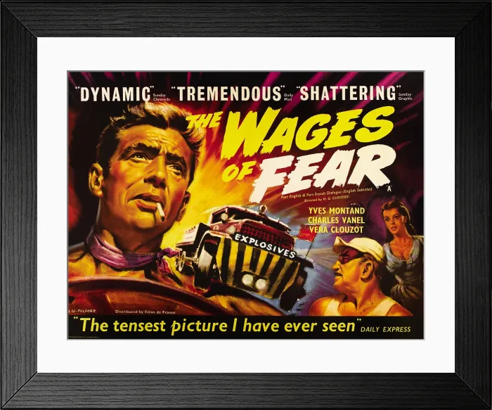 Framed Print : THE WAGES OF FEAR, left: Yves Montand, right from left: Charles Vanel, Vera Clouzot, 1955 Framed Print : THE WAGES OF FEAR, left: Yves Montand, right from left: Charles Vanel, Vera Clouzot, 1955