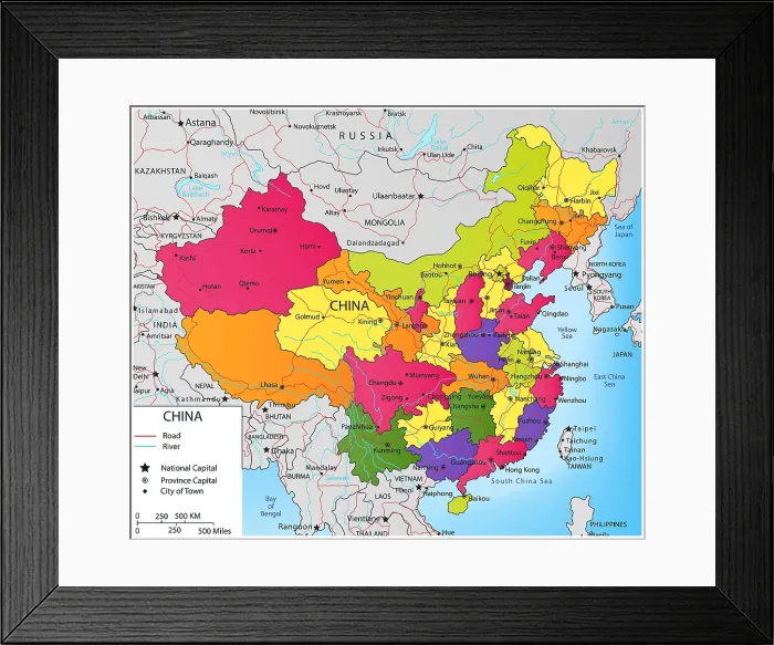 Framed Print : Political map of China, showing the provinces and their with capital cities, c. 1980-2000. (BSLOC_2023_7_14)
