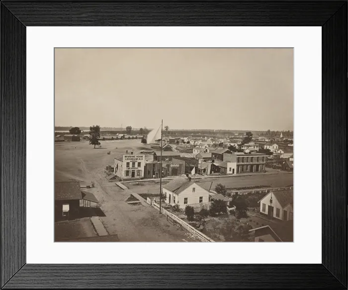 Framed Print : Commercial street in Cairo, Illinois, with Union military barracks in the distance, 1861