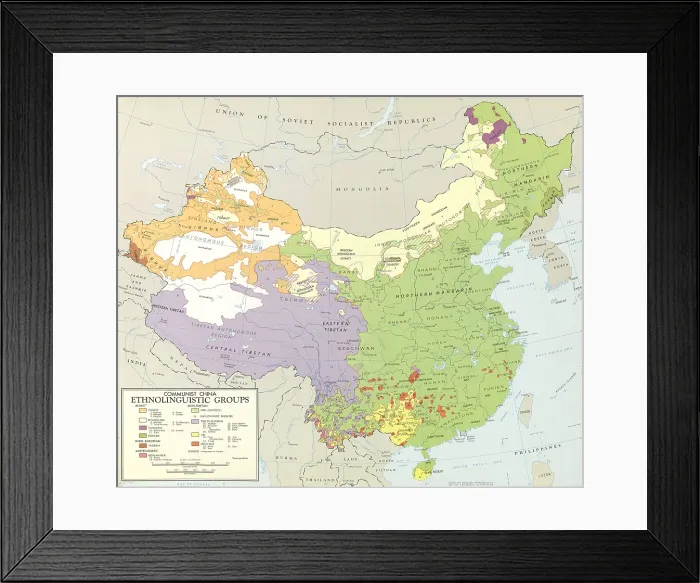 Framed Print : 1967 map of Chinas ethnolinguistic groups. Mandarin speakers dominate the East, where the great majority of the population lives