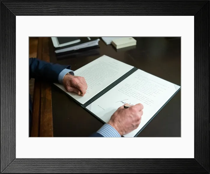 Framed Print : President Joe Biden signs an executive order promoting access to voting on March 6, 2021, the 56th anniversary of Bloody Sunday in Selma, Alabama (BSLOC_2021_8_6)