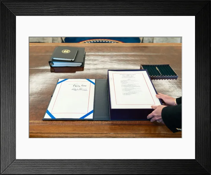 Framed Print : Signatures of House Speaker Nancy Pelosi, Senate Majority Leader Charles Chuck Schumer