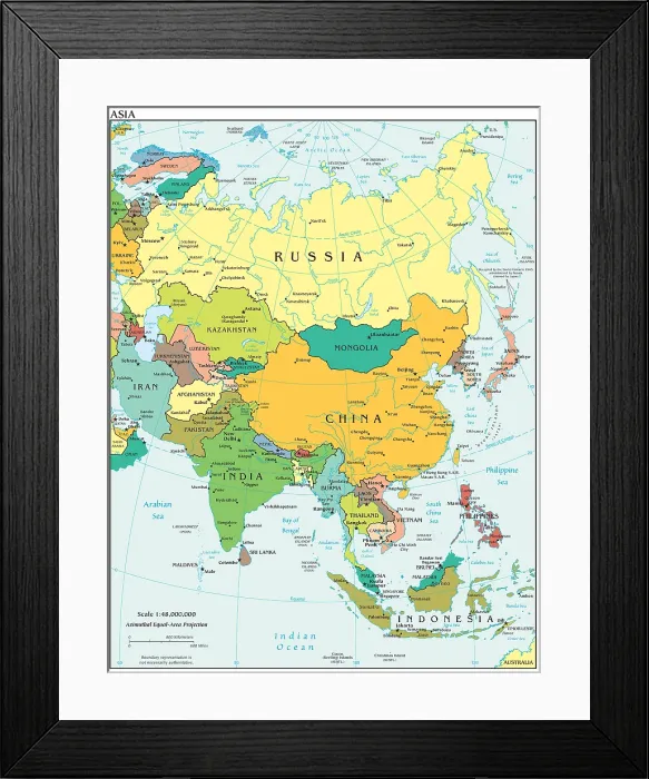 Framed Print : 2008 political map of Asia, includes the fringe of eastern Europe and the Nordic countries, but crops out the Middle eastern countries of West Asia Framed Print : 2008 political map of Asia, includes the fringe of eastern Europe and the Nordic countries, but crops out the Middle eastern countries of West Asia