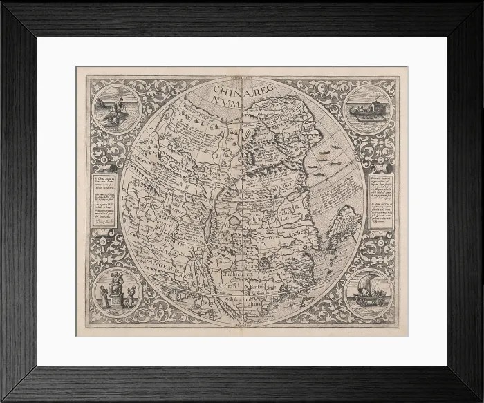 Framed Print : THE KINGDOM OF CHINA, 1593, by Cornelis de Jode is based on the earlier work, A NEW DESCRIPTION OF CHINA, 1588, published in Abraham Orteliuss Theatrum Orbis Terrarum Framed Print : THE KINGDOM OF CHINA, 1593, by Cornelis de Jode is based on the earlier work, A NEW DESCRIPTION OF CHINA, 1588, published in Abraham Orteliuss Theatrum Orbis Terrarum
