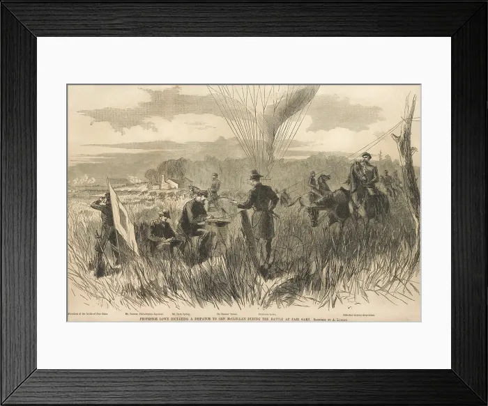 Framed Print : US Civil War, Peninsula Campaign, April-August, 1862. Battle of Fair Oaks / Battle of Seven Pines. Chief Aeronaut, Professor Thaddeus Lowe, dictating a dispatch to Gen
