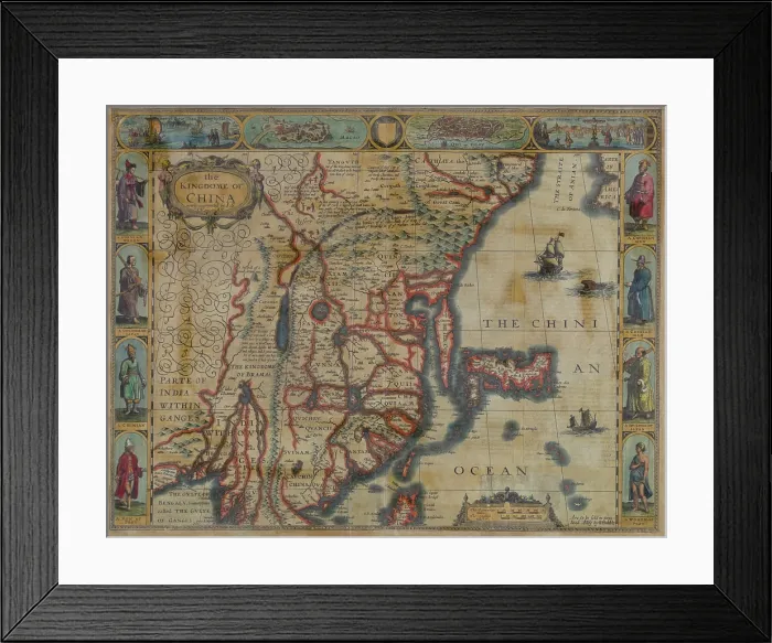 Framed Print : THE KINGDOM OF CHINA, an English map of 1626, is based on A New Description of China, first published in Abraham Orteliuss Theatrum Orbis Terrarum in 1588