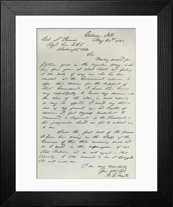 Framed Print : Letter of May 24, 1861, in which Ulysses Grant offers his services to the Union Army Framed Print : Letter of May 24, 1861, in which Ulysses Grant offers his services to the Union Army