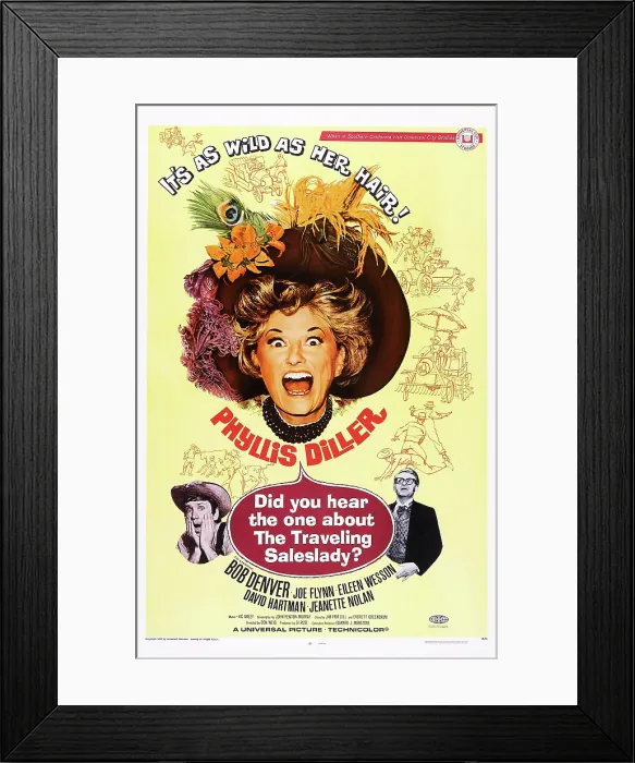 Framed Print : DID YOU HEAR THE ONE ABOUT THE TRAVELING SALESLADY?, U.S. poster art, top: Phyllis Diller; bottom: Bob Denver, Joe Flynn, 1968 Framed Print : DID YOU HEAR THE ONE ABOUT THE TRAVELING SALESLADY?, U.S. poster art, top: Phyllis Diller; bottom: Bob Denver, Joe Flynn, 1968
