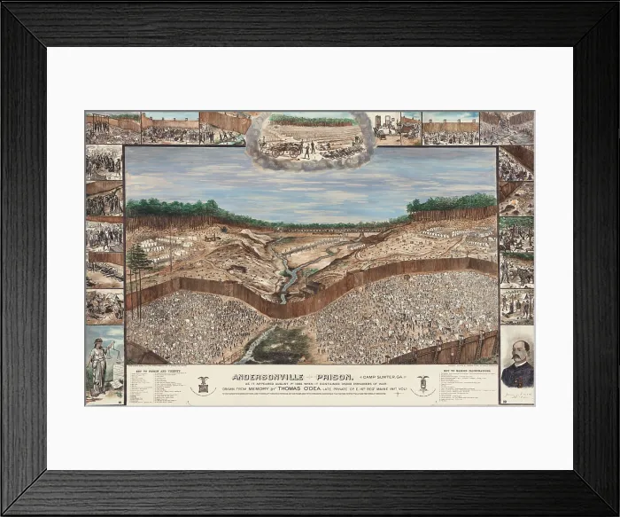 Framed Print : Thomas O'Dea's drawing of the Andersonville Prison was created from memory in 1884
