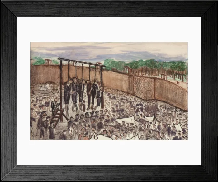 Framed Print : Andersonville Prison. Hanging the Raiders leaders on July 11, 1864. A gang of about 100 prisoners robbed their fellow inmates of food, blankets, and valuables Framed Print : Andersonville Prison. Hanging the Raiders leaders on July 11, 1864. A gang of about 100 prisoners robbed their fellow inmates of food, blankets, and valuables