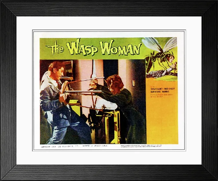 Framed Print : THE WASP WOMAN, from left: Anthony Eisley (aka Fred Eisley'), Susan Cabot (as The Wasp Woman'); lobby scene card, 1959