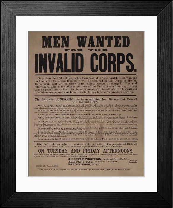 Framed Print : MEN WANTED FOR THE INVALID CORPS Framed Print : MEN WANTED FOR THE INVALID CORPS