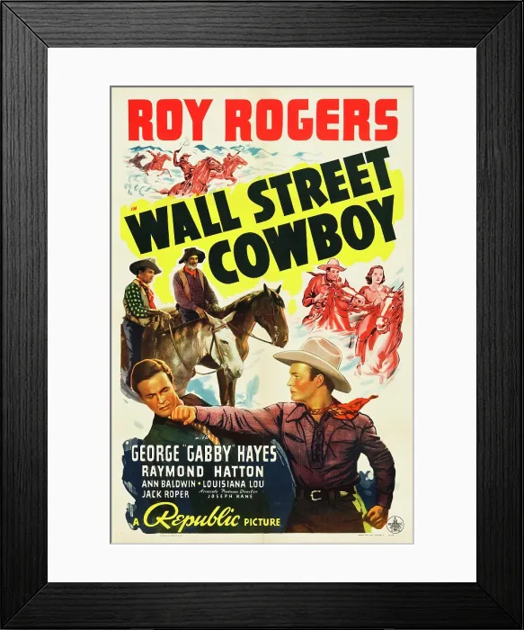 Framed Print : WALL STREET COWBOY, top left from left: Roy Rogers, George Gabby Hayes, top right: Roy Rogers, Ann Baldwin, bottom right: Roy Rogers, 1939 Framed Print : WALL STREET COWBOY, top left from left: Roy Rogers, George Gabby Hayes, top right: Roy Rogers, Ann Baldwin, bottom right: Roy Rogers, 1939