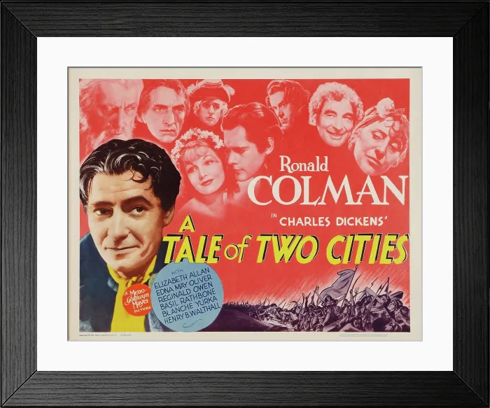 Framed Print : A TALE OF TWO CITIES, US lobbycard, Ronald Colman, (bottom left), Blanche Yurka, (top right), 1935