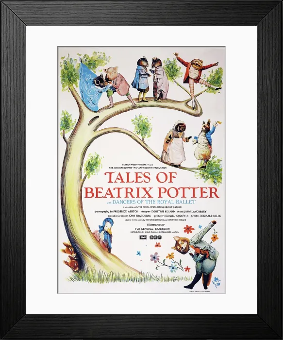 Framed Print : TALES OF BEATRIX POTTER, top l-r: Berkshire Black Pig, Pigling Bland, Mr. Jeremy Fisher, center l-r: Mrs. Tiggy-winkle, Peter Rabbit, bottom l-r: Jemima Puddle-Duck, Mr