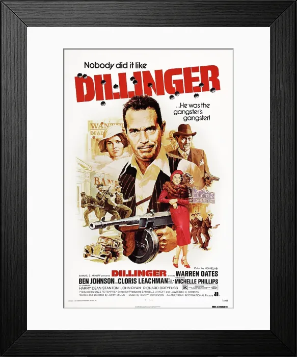 Framed Print : DILLINGER, US poster art, from left: Michelle Phillips, Warren Oates, Ben Johnson, 1973