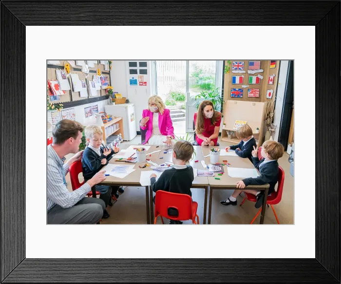 Framed Print : First Lady Jill Biden and Catherine, the Duchess of Cambridge, visit a classroom at Connor Downs Academy, June 11, 2021 Framed Print : First Lady Jill Biden and Catherine, the Duchess of Cambridge, visit a classroom at Connor Downs Academy, June 11, 2021
