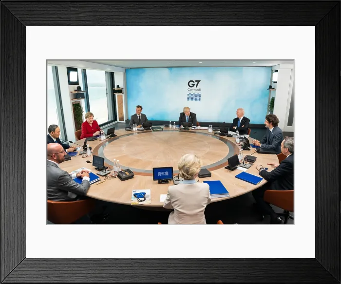 Framed Print : President Joe Biden attends a working session of the leaders at the G7 Summit, June 11, 2021