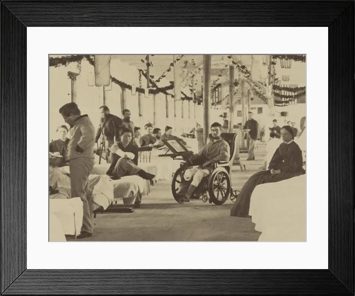 Framed Print : Union soldiers in Ward K, Armory Square Hospital, Washington, DC, in August 1865. Detail of photo shows an amputee with an easel attached to his wheel chair Framed Print : Union soldiers in Ward K, Armory Square Hospital, Washington, DC, in August 1865. Detail of photo shows an amputee with an easel attached to his wheel chair