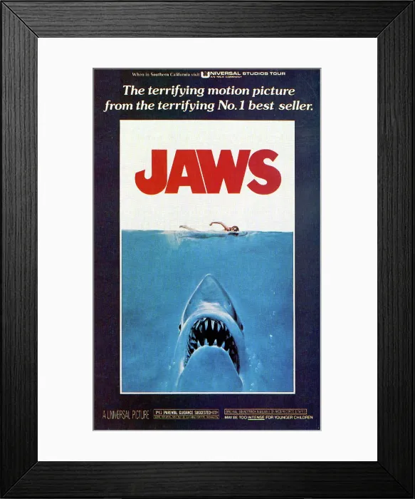 Framed Print : JAWS, movie poster, 1975