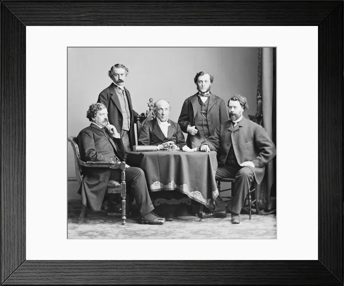 Framed Print : Executive Committee of the U.S. Sanitary Commission. L to R: Dr. William Holme Van Buren, George Templeton Strong, Rev. Dr. Henry Whitney Bellows (Commission President), Dr