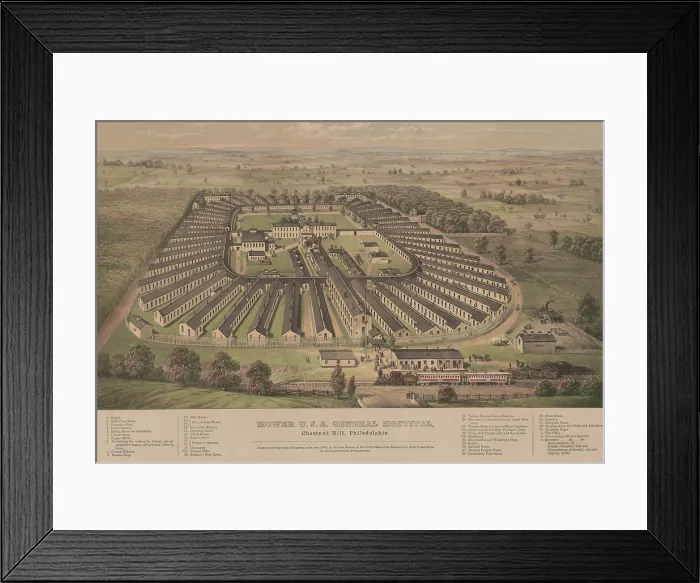 Framed Print : Mower Hospital operated on Chestnut Hill in Philadelphia, between 1863 and 1865, during the US Civil War Framed Print : Mower Hospital operated on Chestnut Hill in Philadelphia, between 1863 and 1865, during the US Civil War