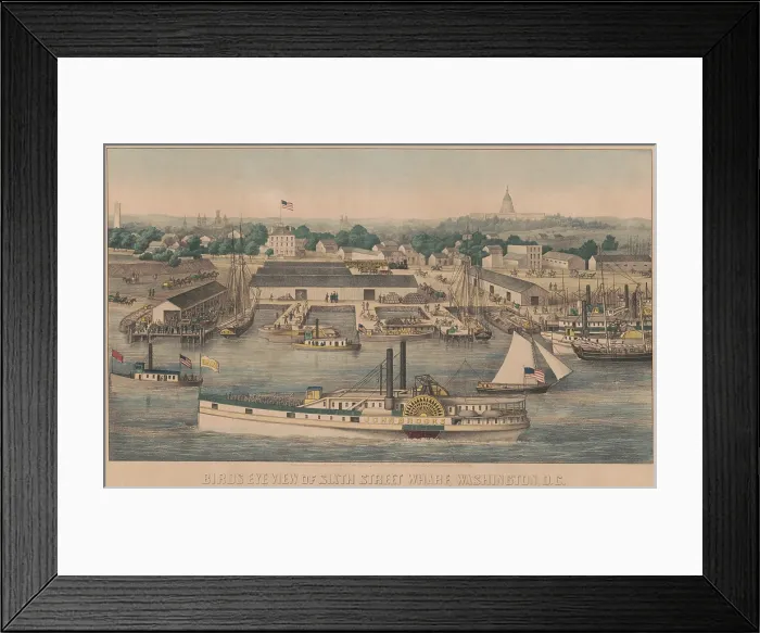Framed Print : U.S. Military paddle steamboat John Brooks carrying Union soldiers approaches the Sixth Street wharf, Washington, D.C. in 1863