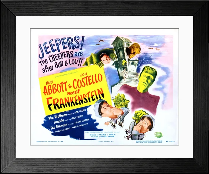 Framed Print : ABBOTT AND COSTELLO MEET FRANKENSTEIN, lobbycard, Bela Lugosi, Lon Chaney Jr. Glenn Strange, Bud Abbott, Lou Costello, 1948 Framed Print : ABBOTT AND COSTELLO MEET FRANKENSTEIN, lobbycard, Bela Lugosi, Lon Chaney Jr. Glenn Strange, Bud Abbott, Lou Costello, 1948