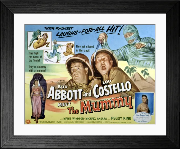 Framed Print : ABBOTT AND COSTELLO MEET THE MUMMY, from left: Marie Windsor, Lou Costello, Bud Abbott, Peggy King, 1955