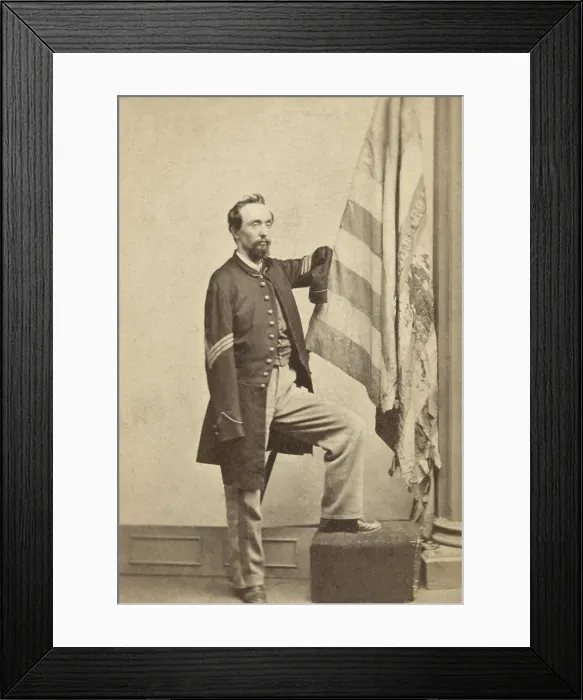 Framed Print : Medal of Honor recipient, Sergeant Thomas Plunkett, Co. E, 21st Massachusetts Infantry Regiment, with a tattered battle flag Framed Print : Medal of Honor recipient, Sergeant Thomas Plunkett, Co. E, 21st Massachusetts Infantry Regiment, with a tattered battle flag