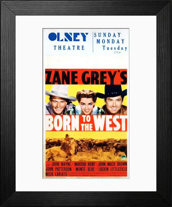 Framed Print : BORN TO THE WEST, (aka HELL TOWN), US poster, John Wayne, Marsha Hunt, Johnny Mack Brown, 1937