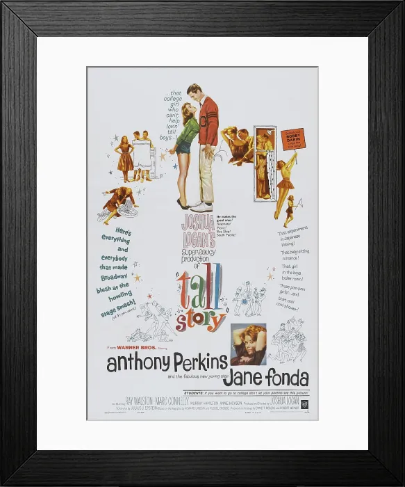 Framed Print : TALL STORY, US poster, top center from left: Jane Fonda, Anthony Perkins, Jane Fonda (bottom), 1960