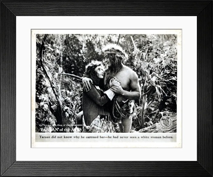 Framed Print : TARZAN OF THE APES, lobbycard, from left: Enid Markey, Elmo Lincoln, 1918 Framed Print : TARZAN OF THE APES, lobbycard, from left: Enid Markey, Elmo Lincoln, 1918