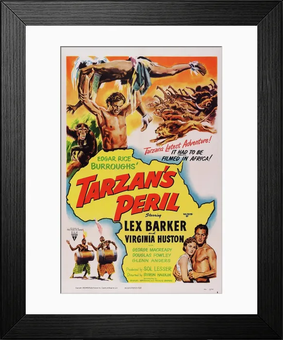 Framed Print : TARZAN'S PERIL, US poster, Lex Barker (top), bottom right from left: Virginia Huston, Lex Barker, 1951