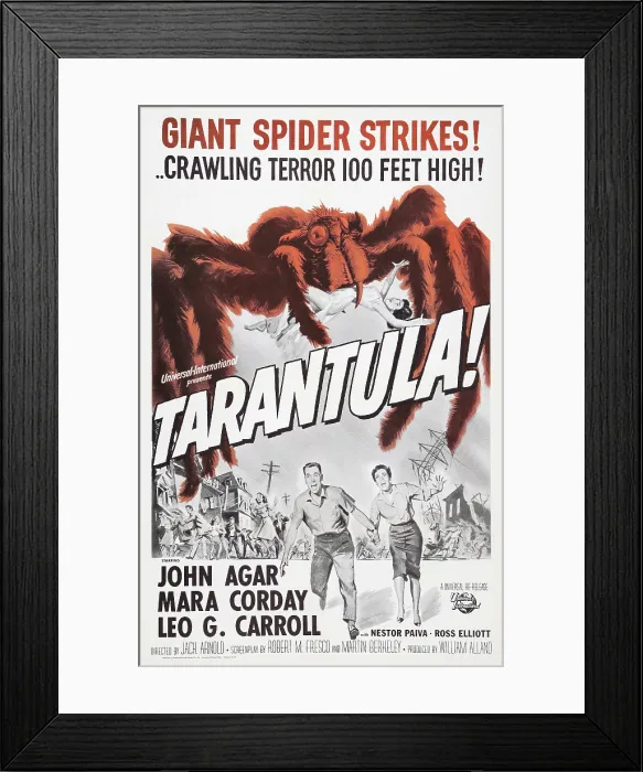 Framed Print : TARANTULA, US poster art, bottom from left: John Agar, Mara Corday, 1955