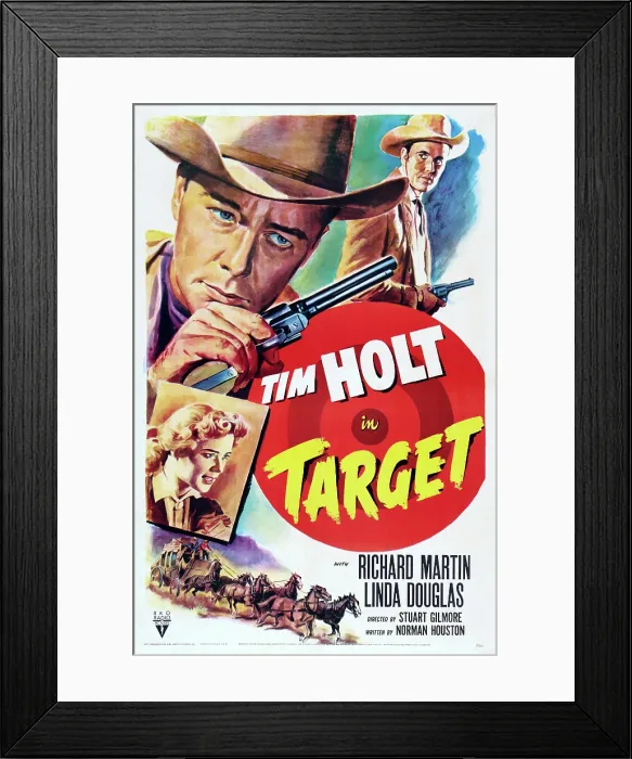 Framed Print : TARGET, US poster art, from bottom: Mary Jo Tarola (aka Linda Douglas), Tim Holt, Richard Martin, 1952 Framed Print : TARGET, US poster art, from bottom: Mary Jo Tarola (aka Linda Douglas), Tim Holt, Richard Martin, 1952