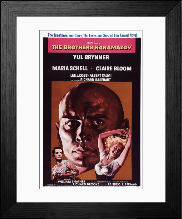 Framed Print : THE BROTHERS KARAMAZOV, US poster art, from left: Claire Bloom, Yul Brynner, Maria Schell, 1958