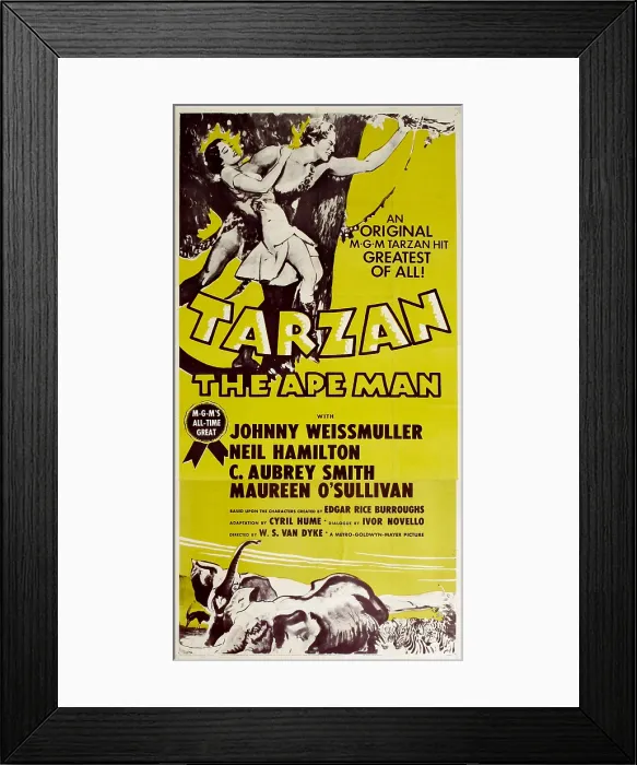 Framed Print : TARZAN, THE APE MAN, top from left: Maureen O'Sullivan, Johnny Weissmuller, 1932