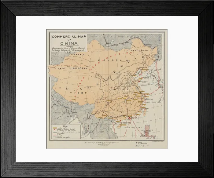 Framed Print : COMMERCIAL MAP OF CHINA, shows Chinese national and provincial borders in 1899, concurrent with the Boxer Rebellion of 1899-1901 Framed Print : COMMERCIAL MAP OF CHINA, shows Chinese national and provincial borders in 1899, concurrent with the Boxer Rebellion of 1899-1901