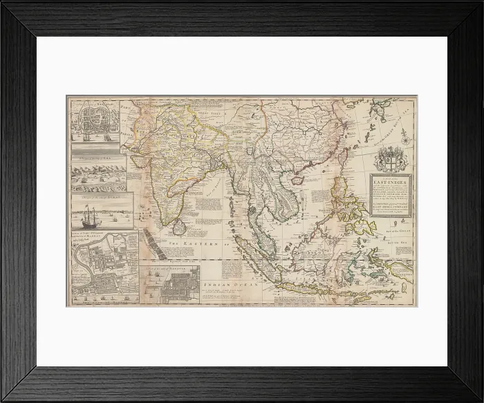 Framed Print : A MAP OF THE EAST-INDIES AND THE ADJACENT COUNTRIES, 1708, by Herman Moll, a British cartographer, engraver, and publisher Framed Print : A MAP OF THE EAST-INDIES AND THE ADJACENT COUNTRIES, 1708, by Herman Moll, a British cartographer, engraver, and publisher