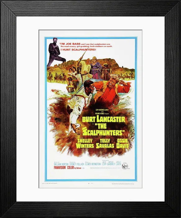 Framed Print : THE SCALPHUNTERS, US poster art, Burt Lancaster, Ossie Davis, Telly Savalas, Shelley Winters, 1968 Framed Print : THE SCALPHUNTERS, US poster art, Burt Lancaster, Ossie Davis, Telly Savalas, Shelley Winters, 1968