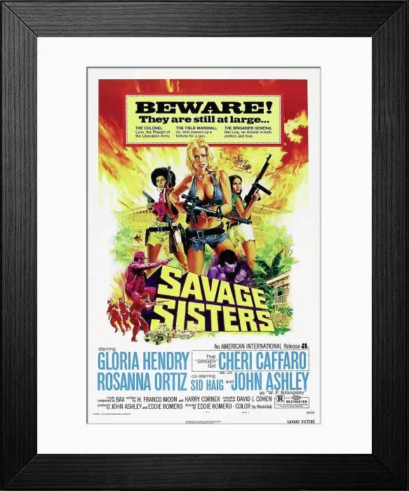 Framed Print : SAVAGE SISTERS, US poster, from left: Gloria Hendry, Cheri Caffaro, Rosanna Ortiz, 1974