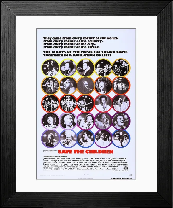 Framed Print : SAVE THE CHILDREN, US poster art, second in 2nd row: Isaac Hayes, 4th row far left: Jesse Jackson, 1973