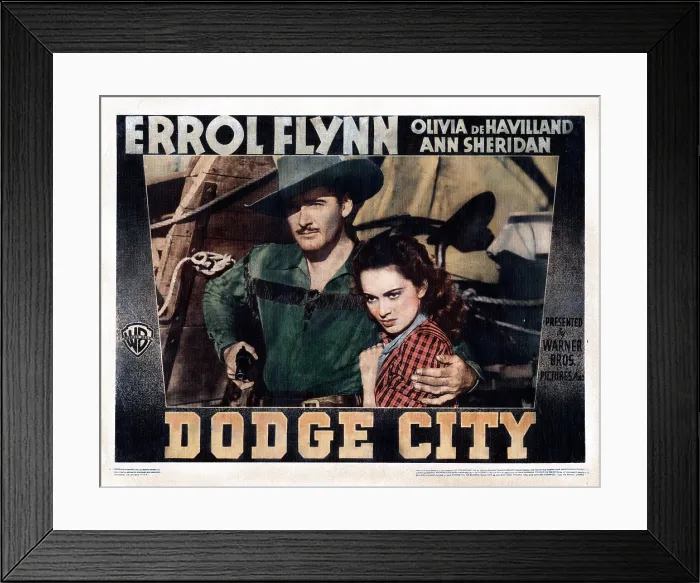 Framed Print : DODGE CITY, from left, Errol Flynn, Olivia de Havilland, 1939